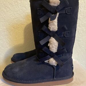 Koolaburra By UGG Victoria Tall Boots Blue Suede Bow Accent Youth Size 4 1020171